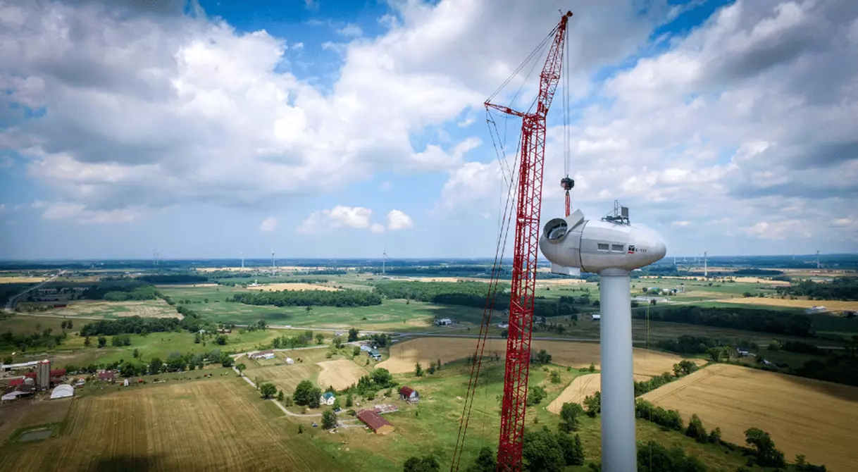 Onshore wind turbine during installation